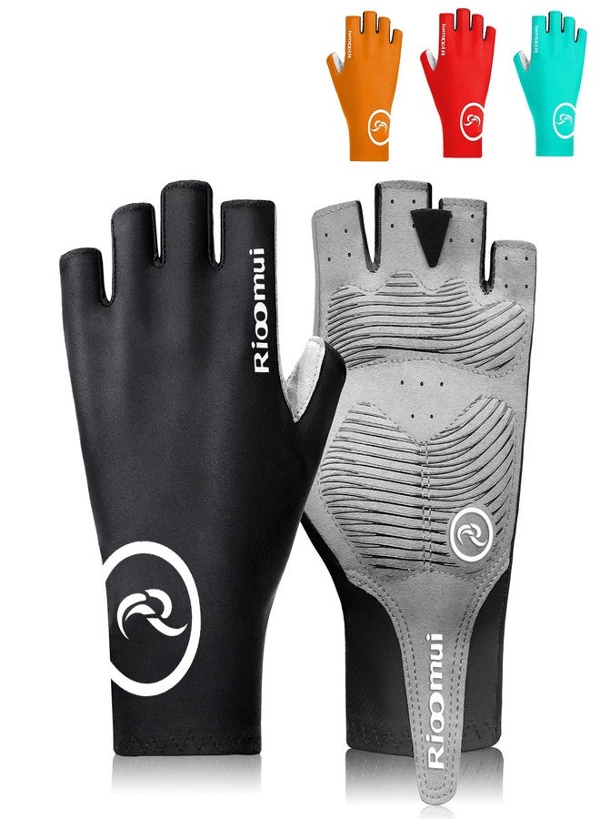 Rioomui Cycling Gloves,Anti-Slip 5mm Padded Biking Gloves for Men Women Shock-Absorbing Summer Breathable for Road Bicycle Commuting-Black-L - Image 1